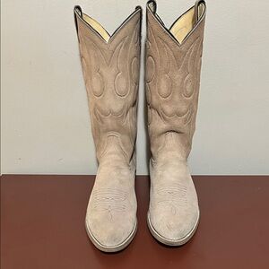 Suede Tan Vintage Western Boots, Made in USA